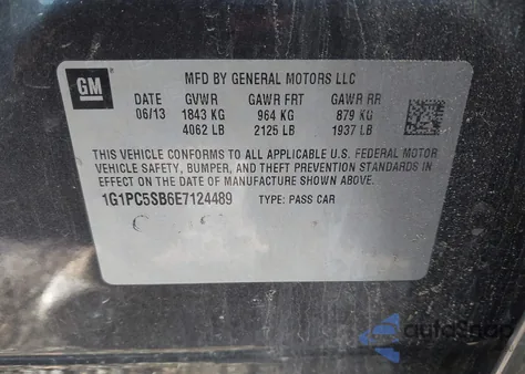 2014 Chevrolet Cruze 1Lt Auto z USA, uszkodzony, nr VIN 1G1PC5SB6E7124489